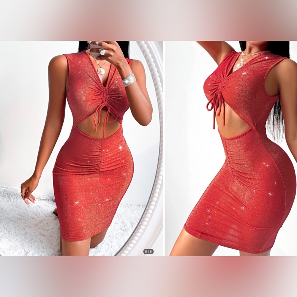 Drawstring Ruched Cut Out Bodycon Dress